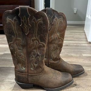 JUSTIN WOMEN'S 12" SQUARE TOE STAMPEDE WESTERN BOOTS SIZE 6B STYLE 2552
